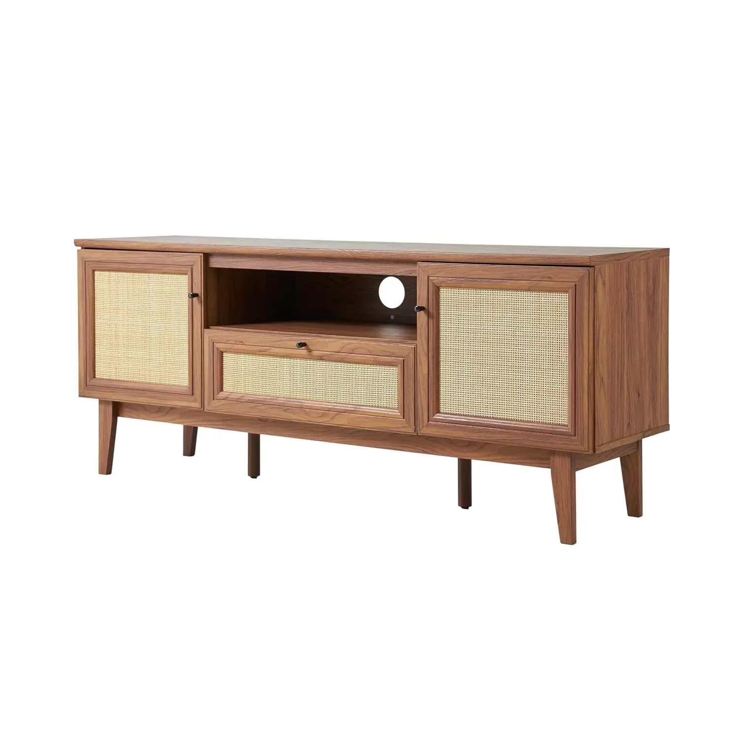 Woven Cane 1-Drawer Media Console TV Stand Walnut 59