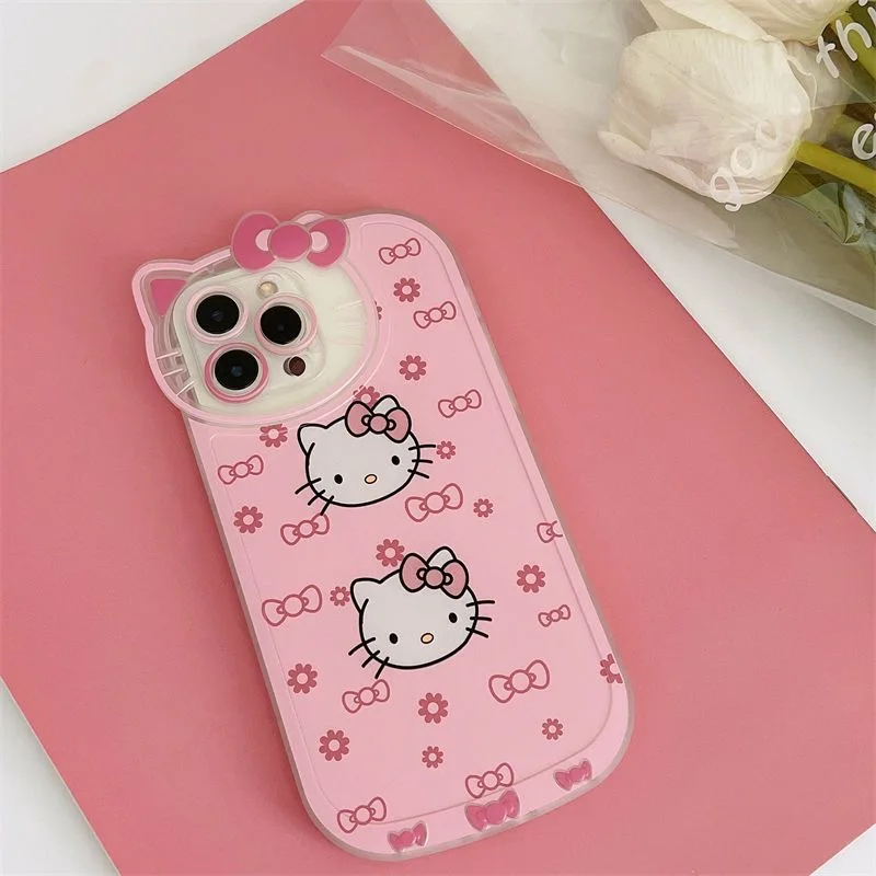 جميل مرحبا كيتي Kawaii KT رئيس القوس قضية الهاتف آيفون 16 15 14 13 برو ماكس 11 12 13 برو XS XR 7 8 زائد الوردي فتاة Y2K غطاء