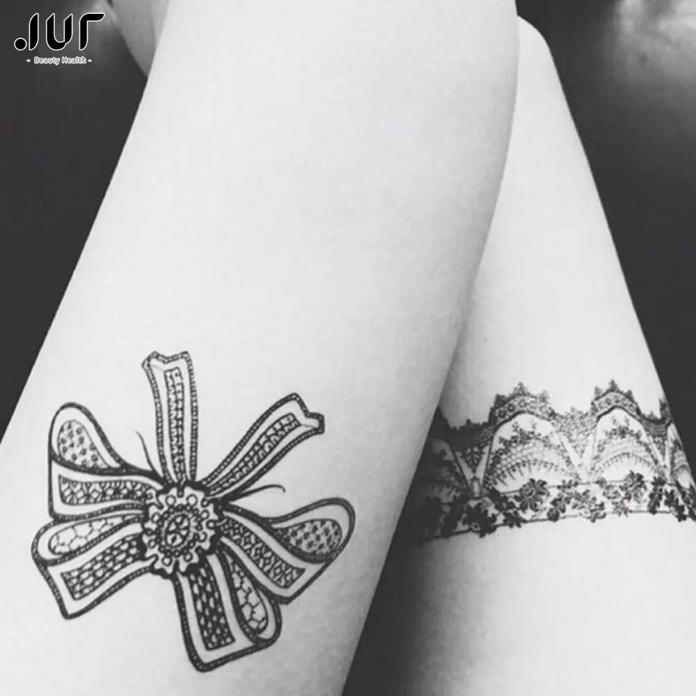 1 Pcs Black Waterproof Temporary Tattoo Sticker on Body Leg Water Transfer Sexy Lace Stocking Fake Flash Tattoo for Girl Women