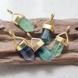 FUWO Wholesale Natural Fluorite Point Pendant,Handmade Faceted Crystal Accessories For Women Jewelry Making 5Pcs/Lot PD005F