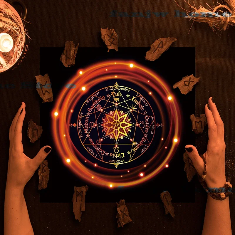 2023 Planetary Magic Array Tarot Tablecloth Altar Cloth Pagan Clock Pendulum Witchcraft Oracle Card Mat Room Home Decor 85x85