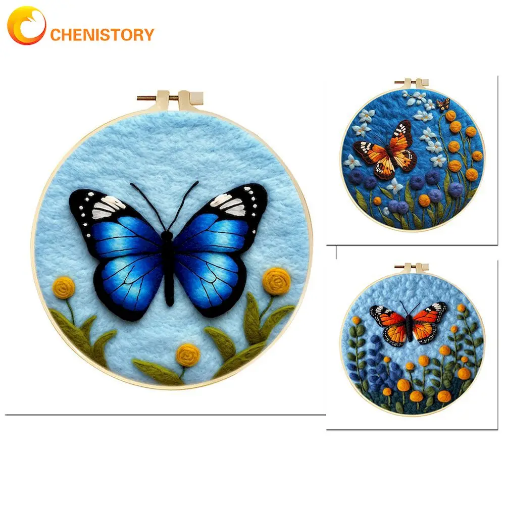 

CHENISTORY Diy Wool Felting Painting With Complete Kit Butterfly Pattern Embroidery Felt Kit Needle Felt Wool Painting Kit 2025