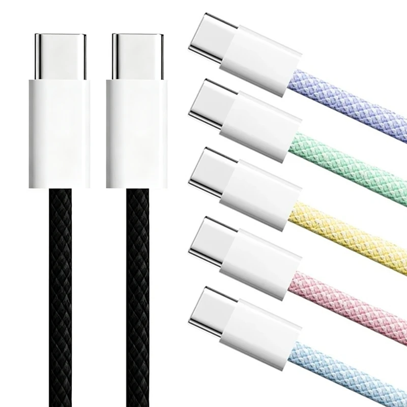 60W USB-C to Type-C Fast Charging Cable For iPhone 15 16 Plus 17 Pro Max Samsung Xiaomi Redmi Huawei Honor Nylon Braided Cables