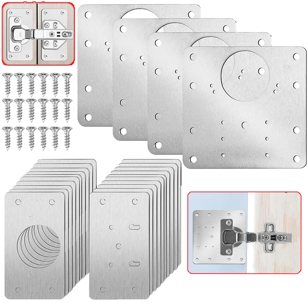 Kit de réparation de charnières de meuble 2-100 pièces, plaque de montage en acier inoxydable pour charnières de porte, outil de réparation de charnières de porte de meuble