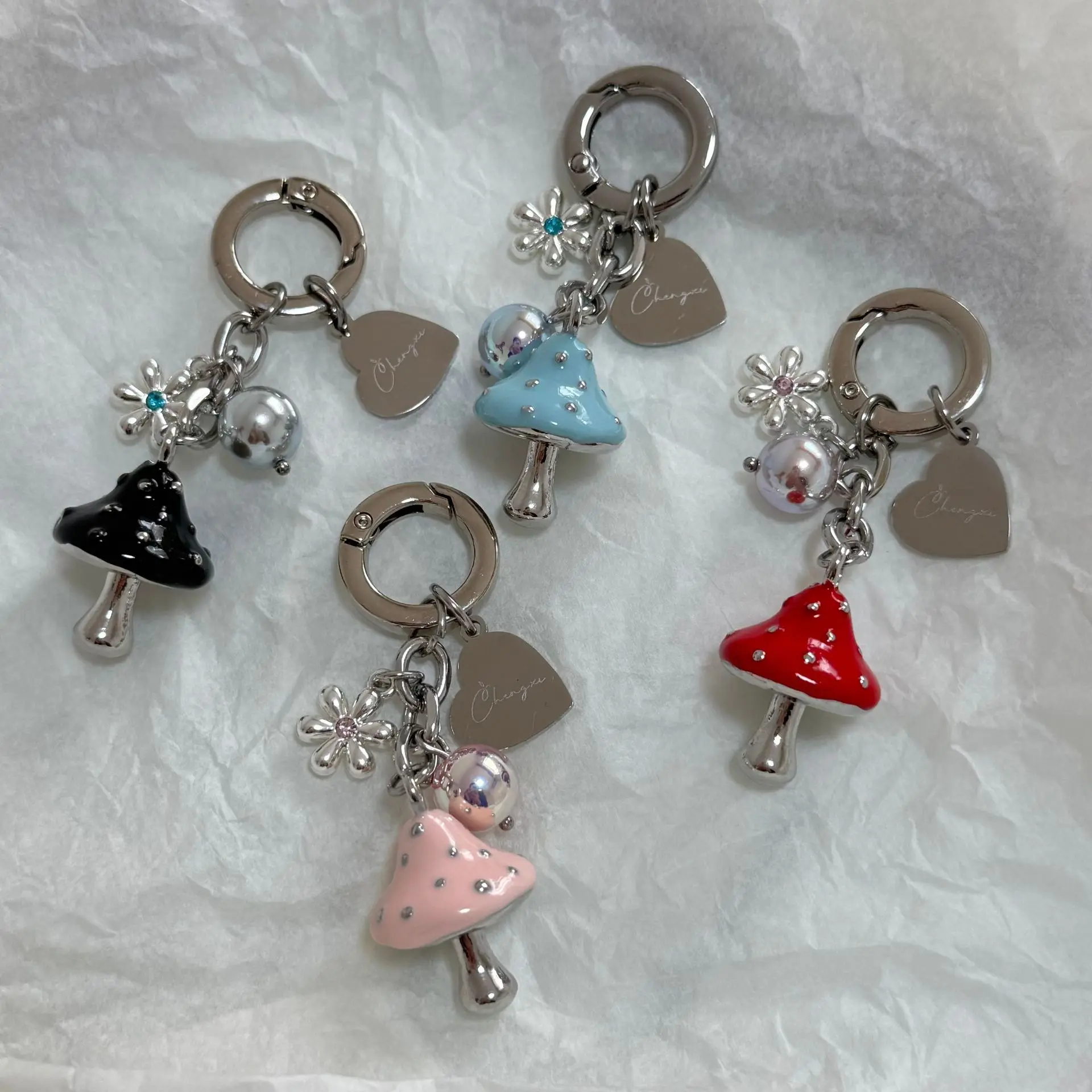 Korean-style Instagram-style Cream Mushroom Phone Bag Pendant Accessory Car Keychain