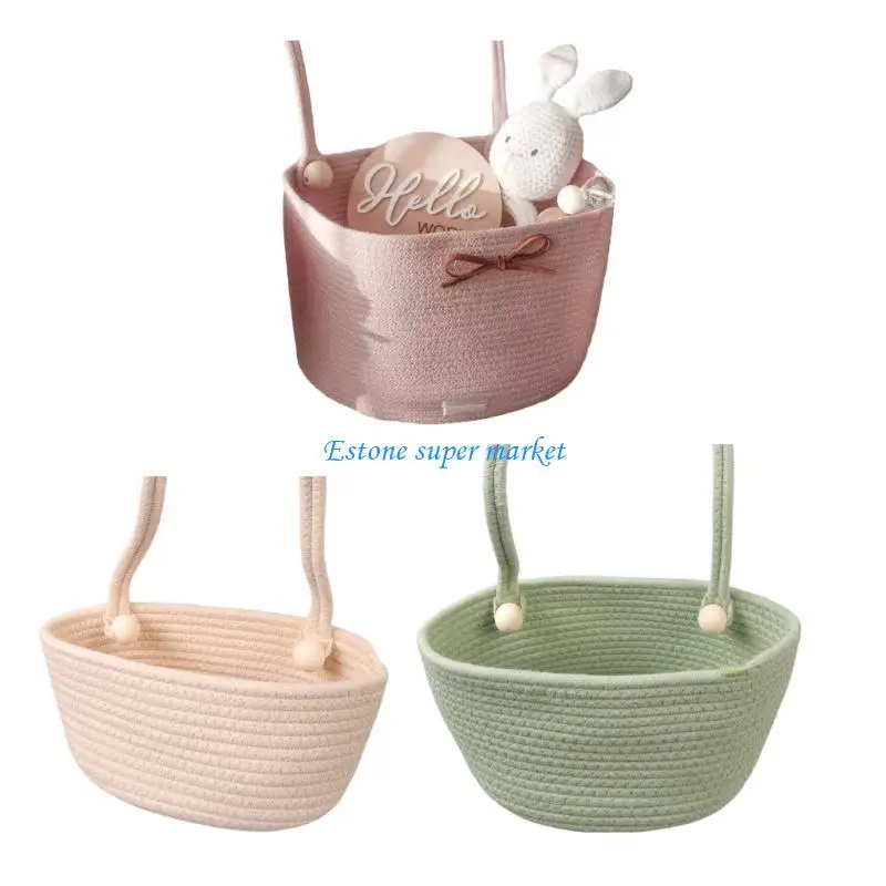 

090B Baby Crib Storage Basket Large Compartment Cotton Rope Hanging Design