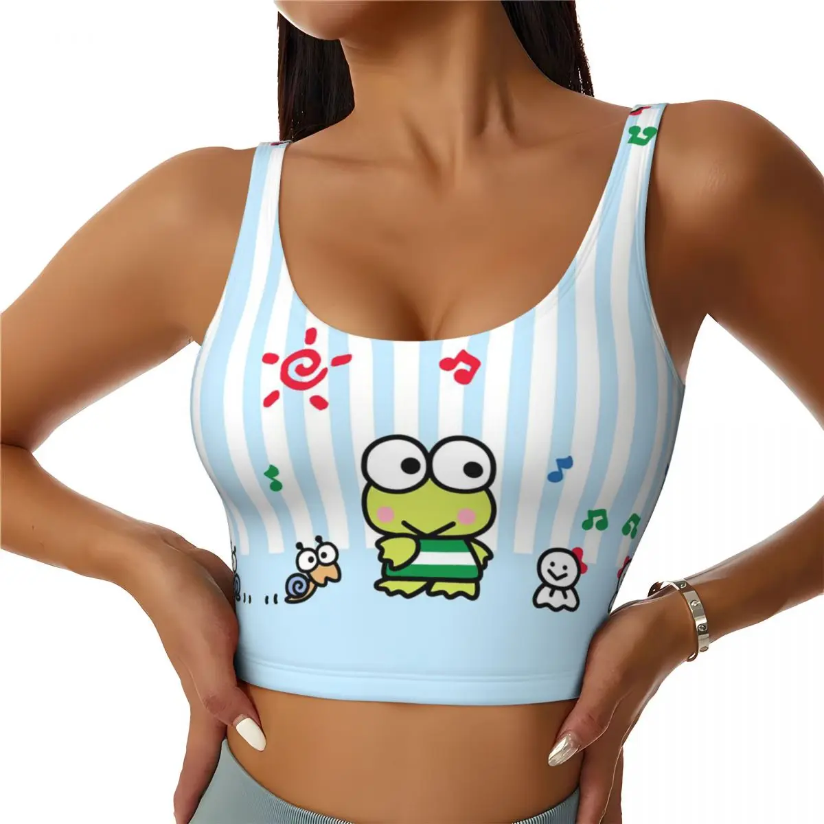 

Custom Disney Kawaii Sanrioed Keroppi Workout Crop Tank Tops Women's Yoga Sports Bras