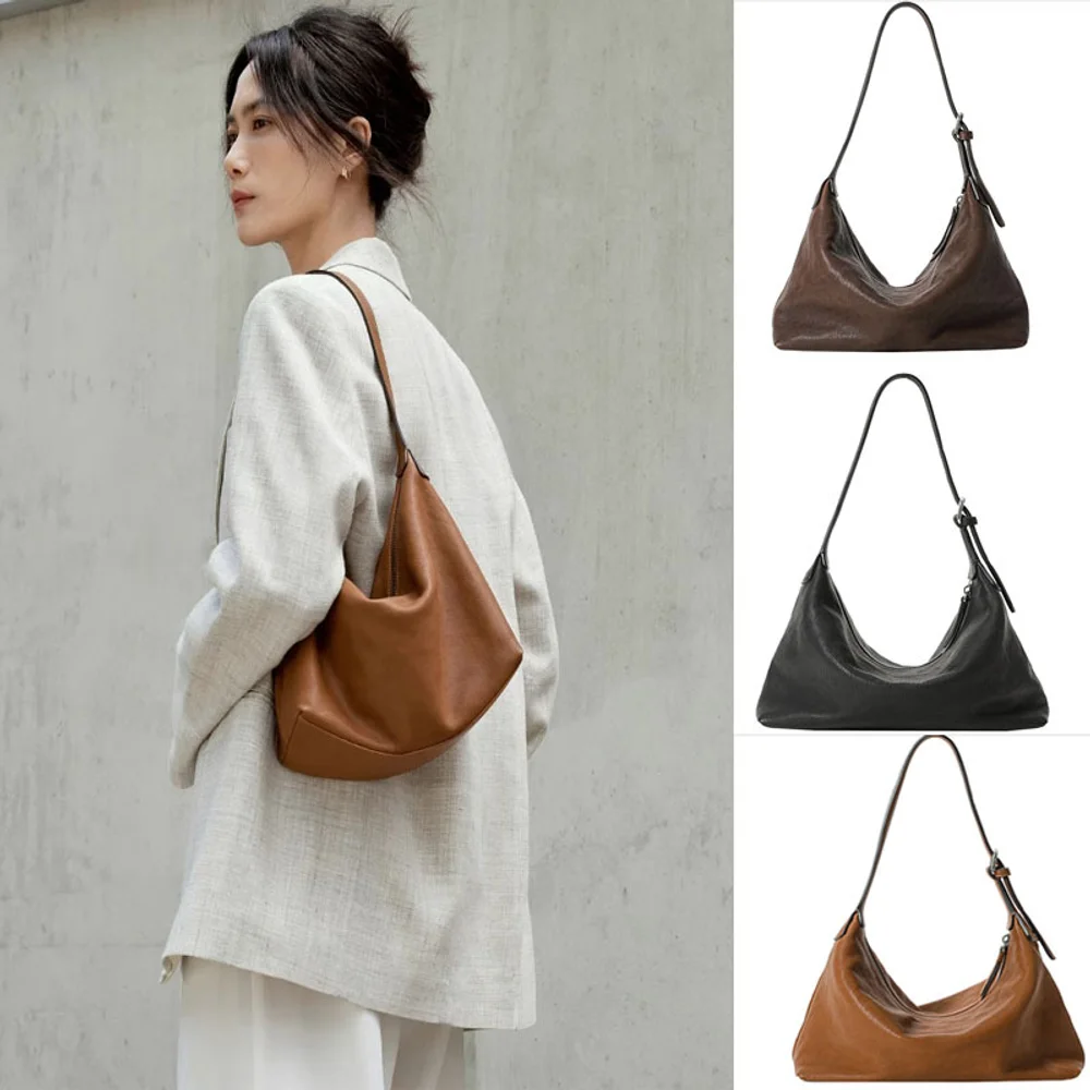 

Qiu Zhen vegetable tanned tire leather armpit classic hobo bag genuine leather commuting bag dumpling bag women retro