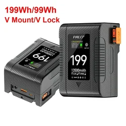 V Mount V-Lock 199Wh 99Wh Battery BP Battery With PD 65W Cable for Sony Camcorder Broadcast Video Light Blackmagic URSA