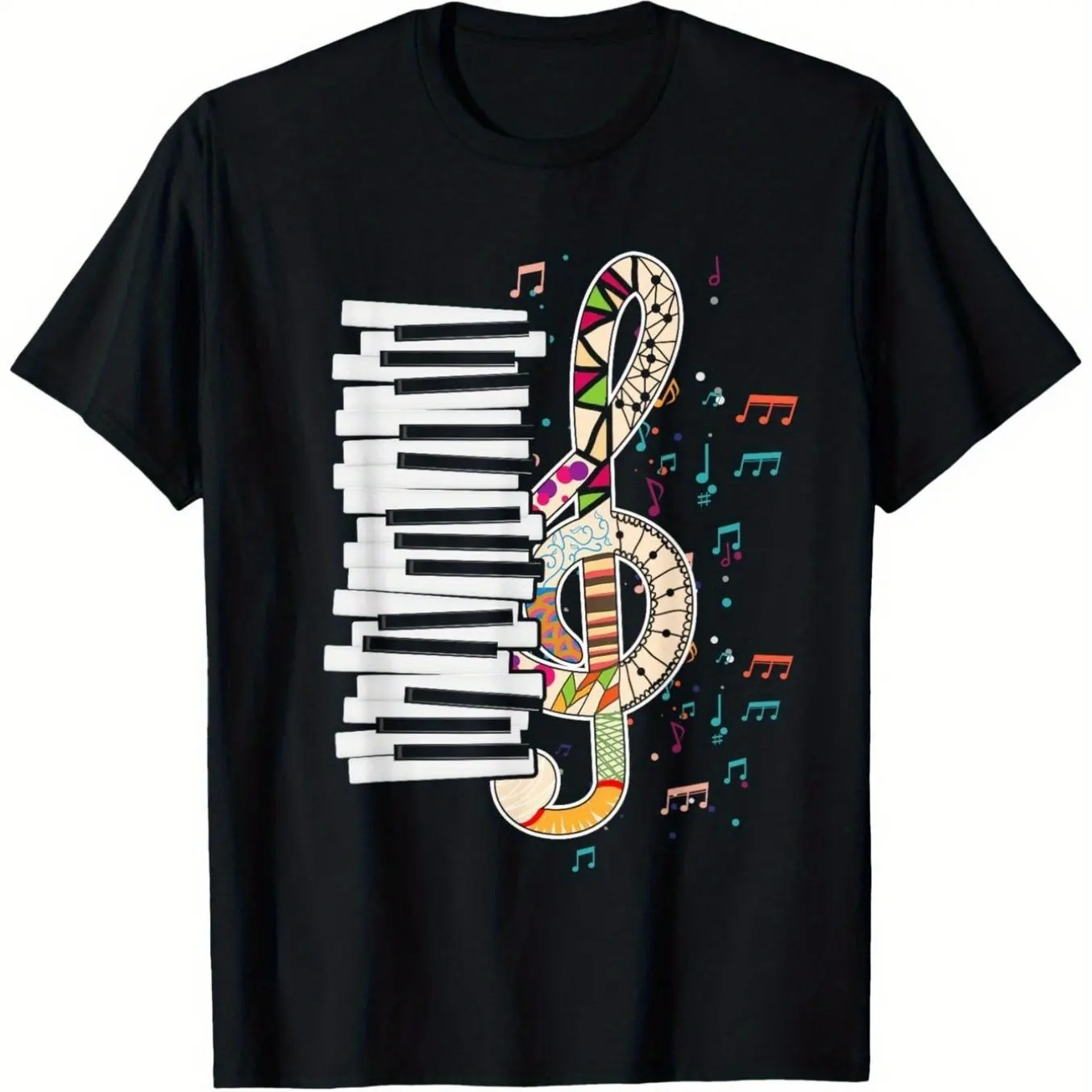 Vintage Bohemian Treble Clef Print T-Shirt for Men, 100% Cotton Short Sleeve, Casual Musician Tee
