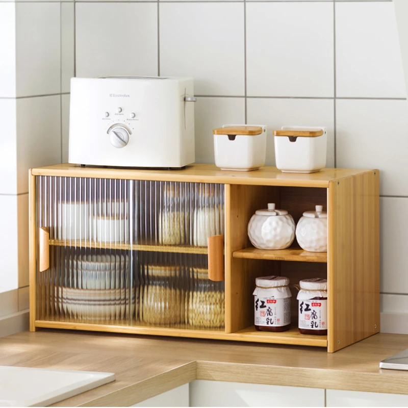 密閉型キッチン収納キャビネットドア、スパイス器具卓上オーガナイザー、カップ防塵ラック、多機能カウンタースペースセーバー