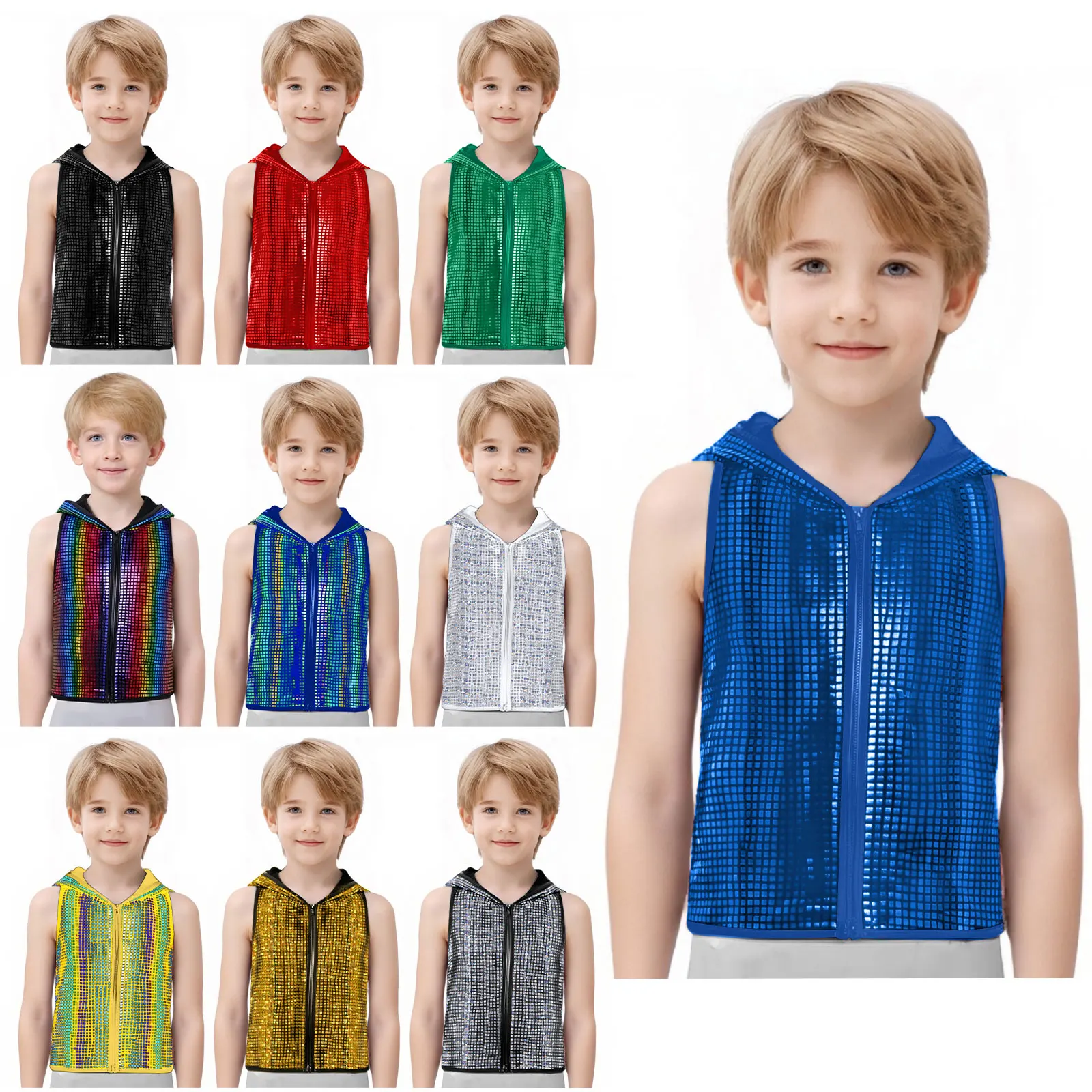 الأطفال لامع منقوشة الهيب هوب الجاز شارع الرقص مقنعين سترة بلا أكمام المتسابق عودة زيبر صدرية عرض المدرسة حفلة Dancewear