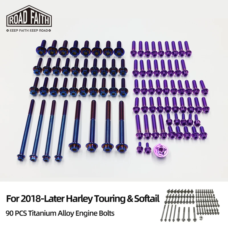 

Road Faith Motorcycle Titanium Alloy Engine Bolt Kit 90PCS Motorcycle Accessories for Harley 2018-up Touring FLHX '18-up Softail