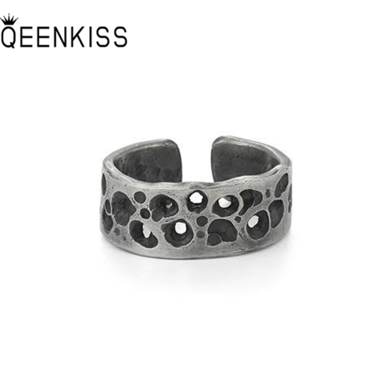 

QEENKISS RG6788 Fine Jewelry Wholesale Fashion Male Man Birthday Wedding Gift Retro Hole Round 925 Sterling Silver Open Ring