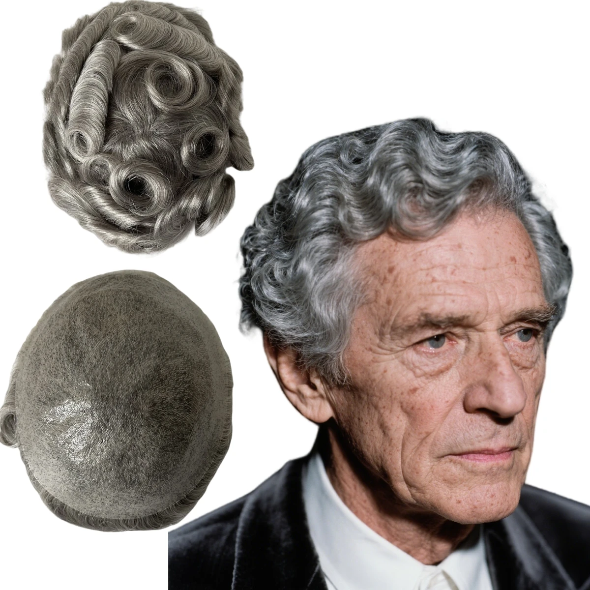 

Бразильские девственные человеческие волосы, замена серых 1b # 70 узлов PU Toupee 32 мм Wave 8x10 Skin Unit для белых стариков