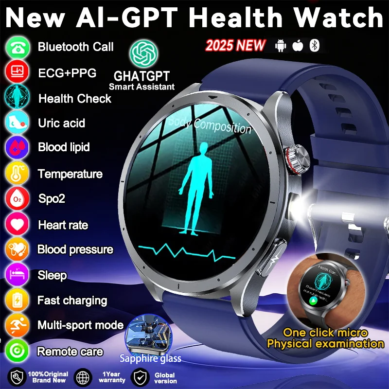 

2025 New Health Analysis ECG+PPG Smart Watches Body Fat Uric Acid Blood BP Heart Rate Tracker AI call Smartwatch For Android IOS