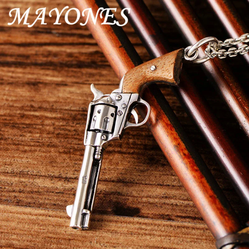 S925 Silver Jewelry Retro Thai Silver Revolver Pistol Pendant Men And Women Personality Fashion Charms