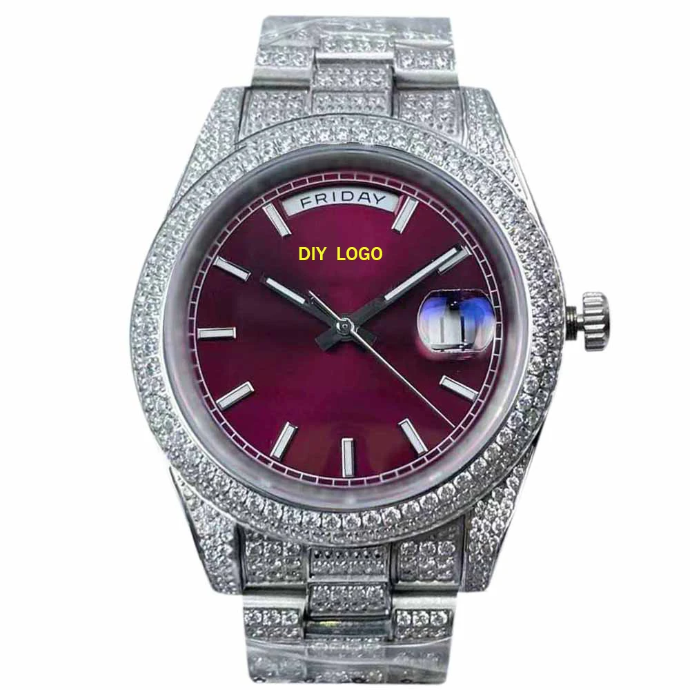 Customized Logo41mm Fashion Men's Watch, Sapphire Mirror and Diamond bezel, Best Gifts for Men with Mechanical Movement