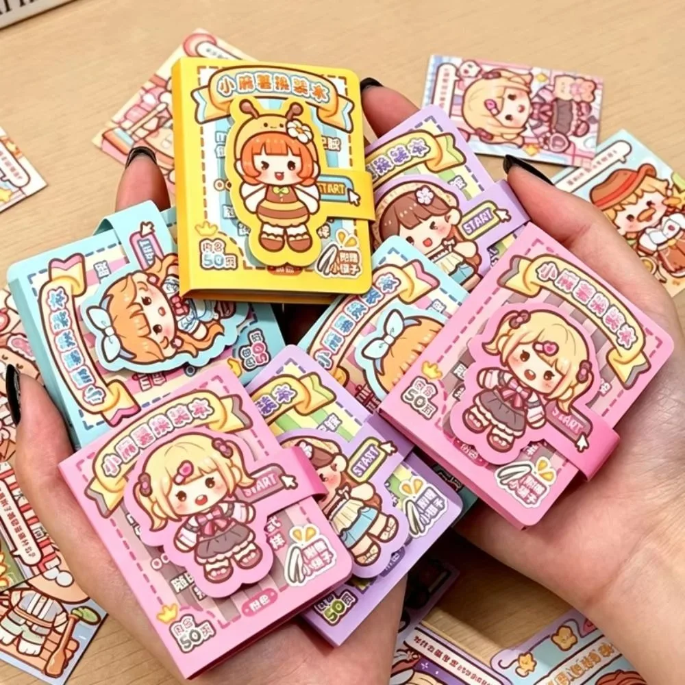 Self Adhesive Mini Dress-Up Sticker Book Pre-Cut Stickers Portable Cartoon Decorative Sticker Book Cartoon Style