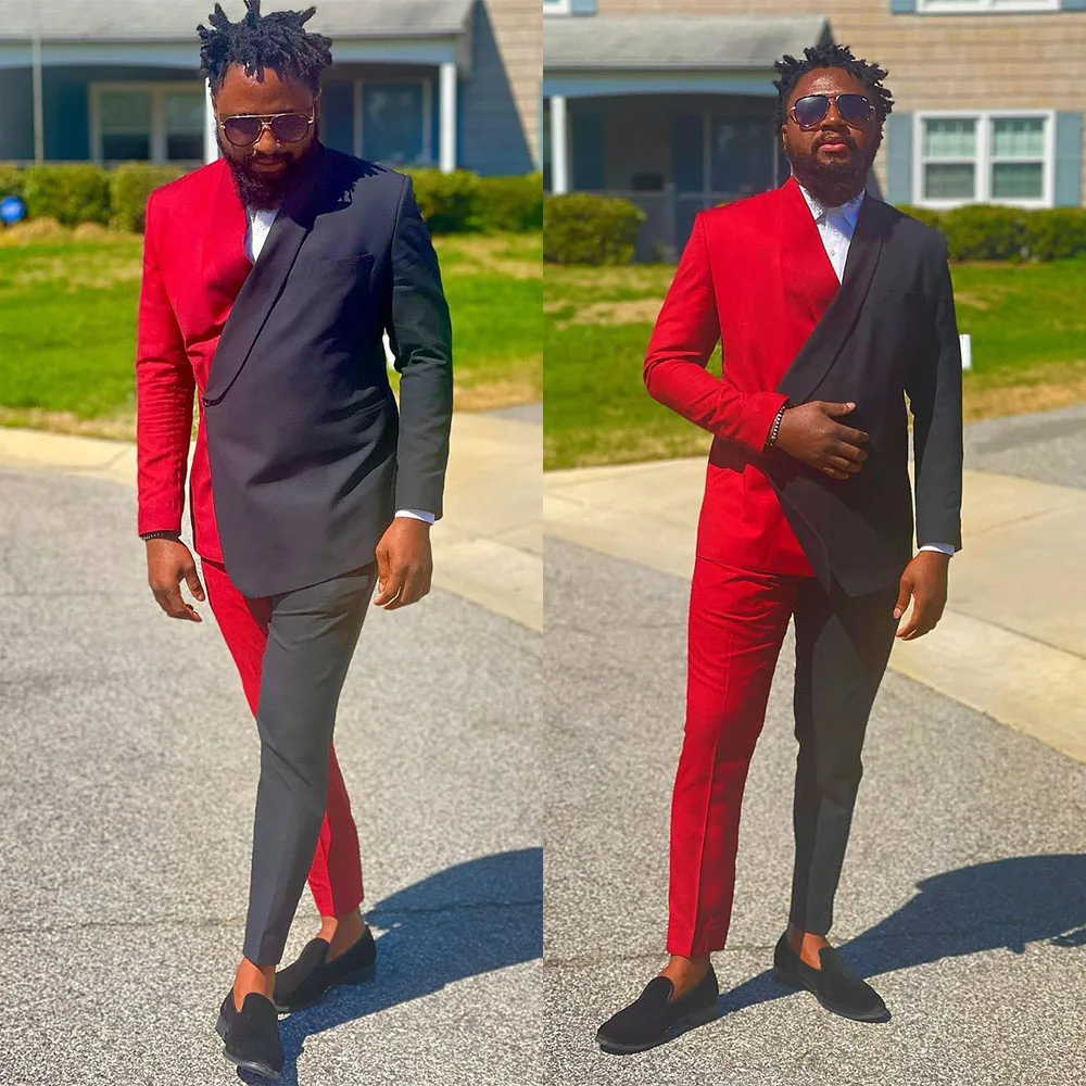 

Black And Red 2 Pieces Men Suit Blazer Pants One Button Mixed Business Work Gentlemen Formal Causal Daily Prom Tailored