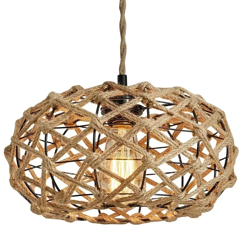Vintage Industrial Style  Restaurant Coffee Shop  Creative Hemp Rope Round Ball  Bar Craft Chandelier