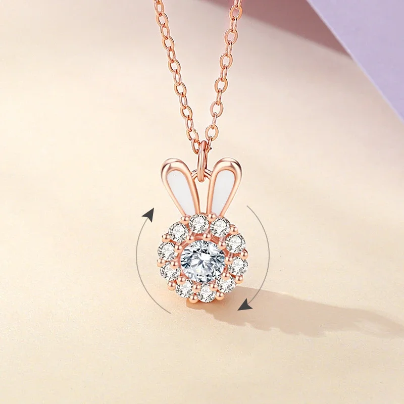 

Вращающееся ожерелье с кроликом из стерлингового серебра 925 пробы для женщин, цепочка из чистого серебра, легкая роскошная ювелирная подвеска, милые цепочки на ключицу