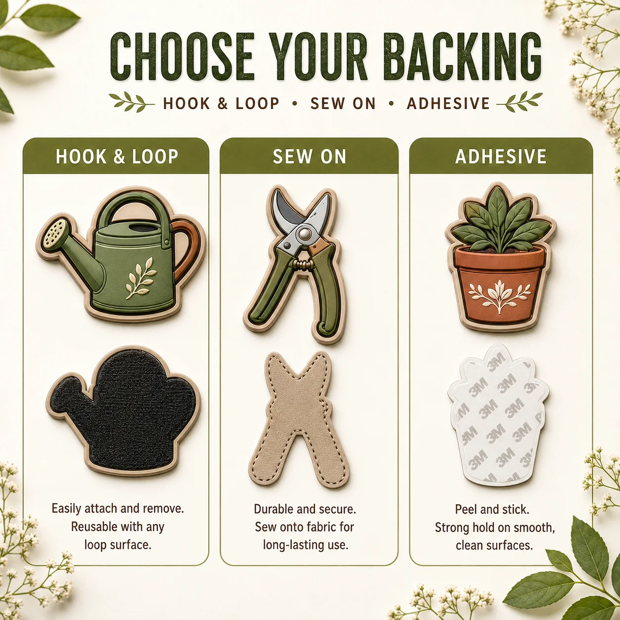 Custom Garden PVC Patches Watering Can Shovel Pruner Flower Pot Greenhouse Soft Rubber Hook and Loop for Bags Jackets Hats