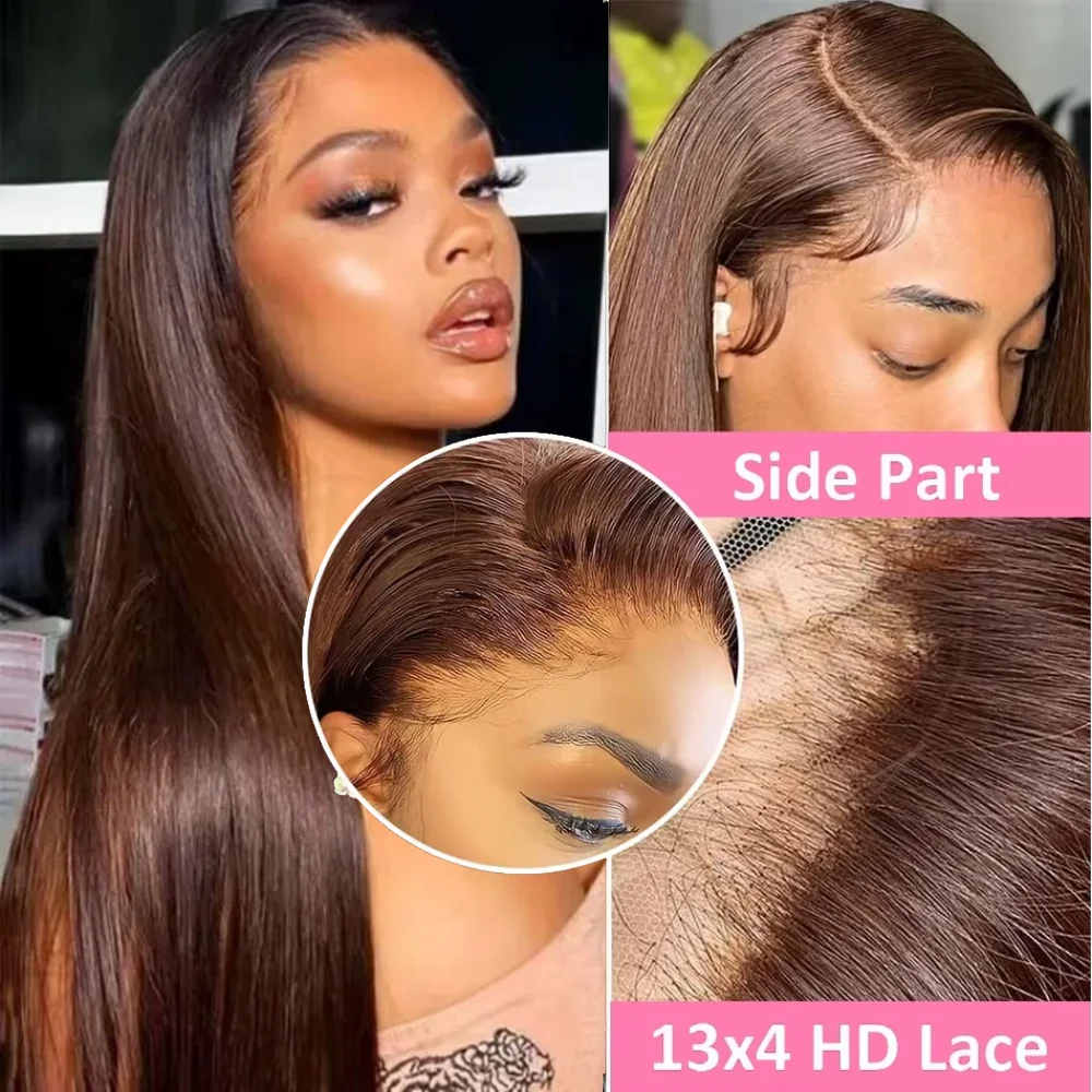 36 46 Polegadas # Peruca Frontal HD de Renda 13x6 Lisa Marrom Chocolate 13x4, Perucas de Cabelo Humano Brasileiro com Renda Frontal, Adequadas para Mulheres