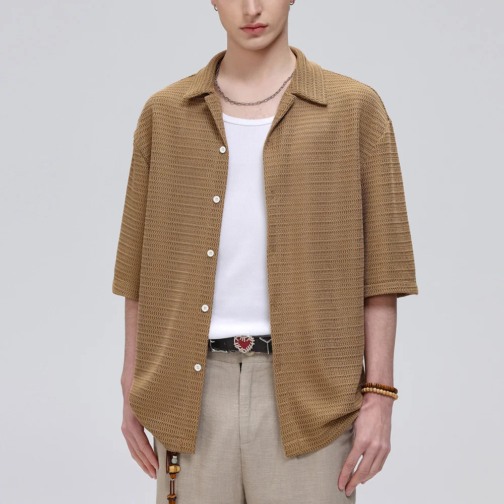 Knitted Shirt Men Women Summer Vintage Fashion Loose Casual Short Sleeve Beach Shirts Cardigan Women Streetwear Vacation Blouses