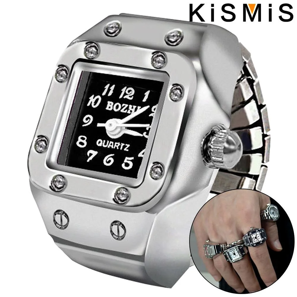 KISMIS 1PC Men's and Women's Square/Round Punk Ring Watch Quartz Watch Couple Gift Creative Electronic Watch