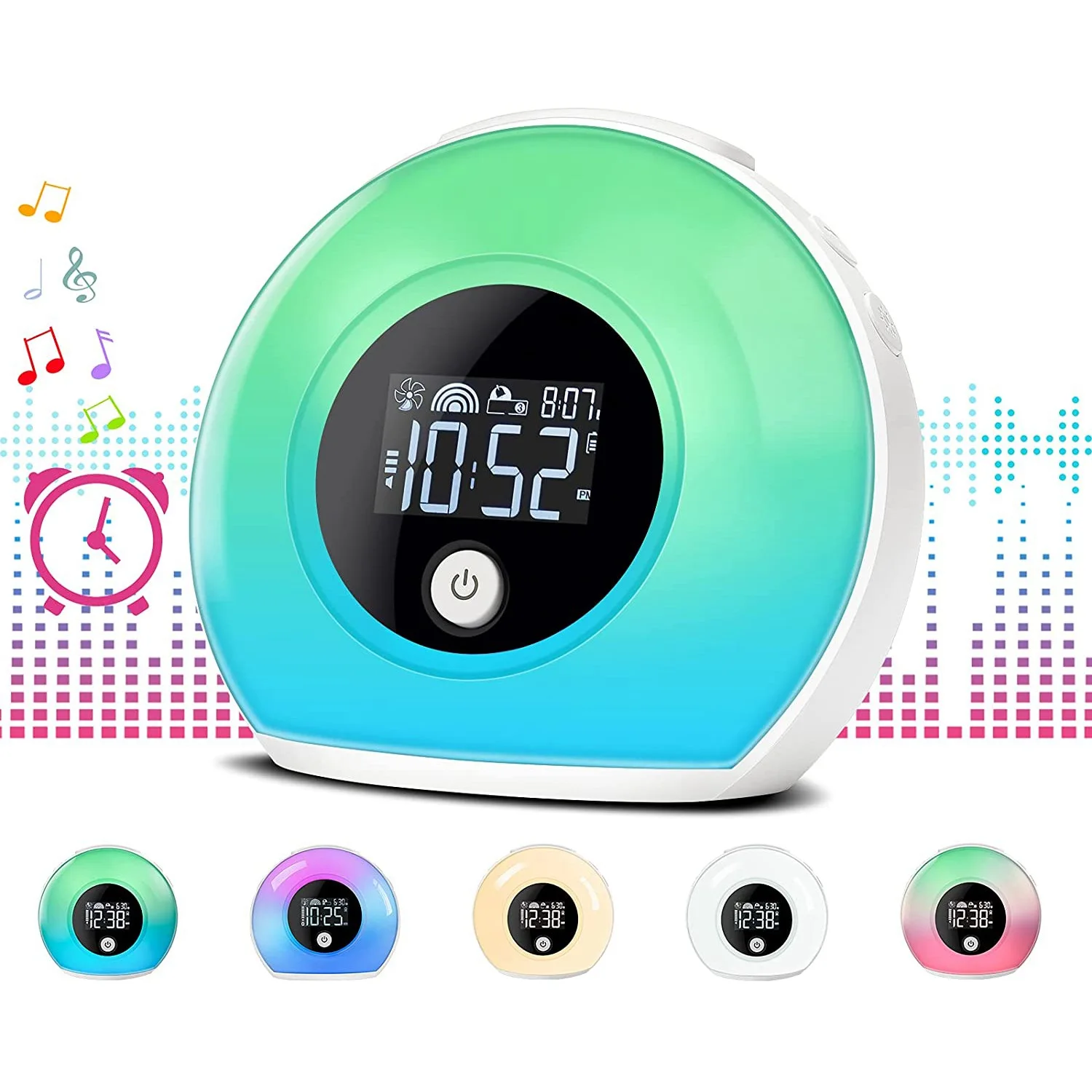 ABXD Night Light Alarm Clock Bluetooth Speaker 5 Colors Wake Up Light Alarm Clock Bedside Colorful LED Digital Clocks Player