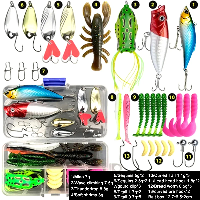 Lua Bait Set Lua Bait Fake Bait Lua Sequins Soft Bait Bucktails Ray Frog Minnow Bionic Boxed Set