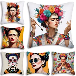 Kissenbezüge Art F-Frida K-Kahlo Cartoon Sofa Dekorativ Zuhause Doppelseitiger Druck Kurzer Plüsch Niedlicher Kissenbezug