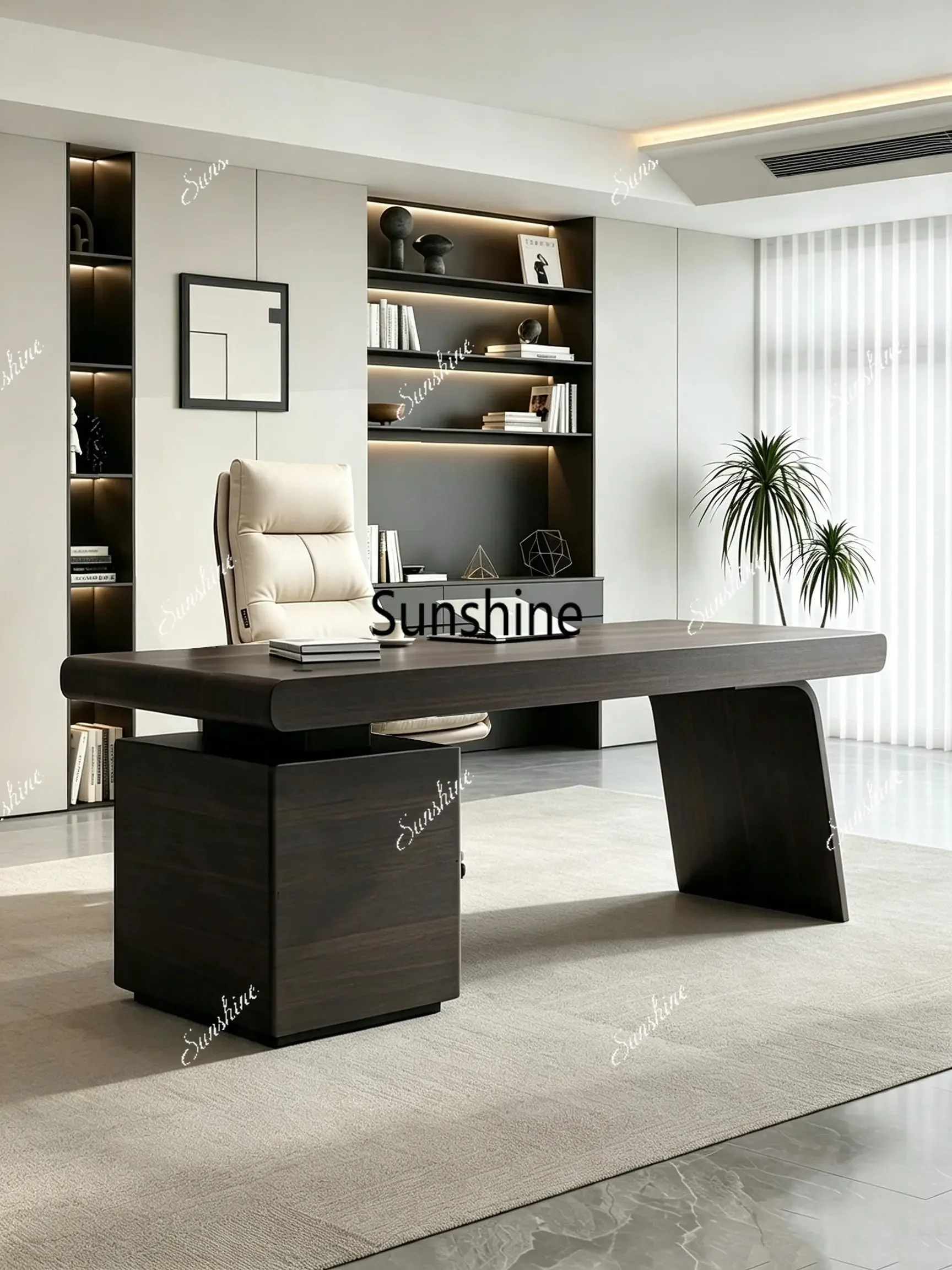 Italian minimalist office, home, light luxury modern minimalist design, computer deskTJ