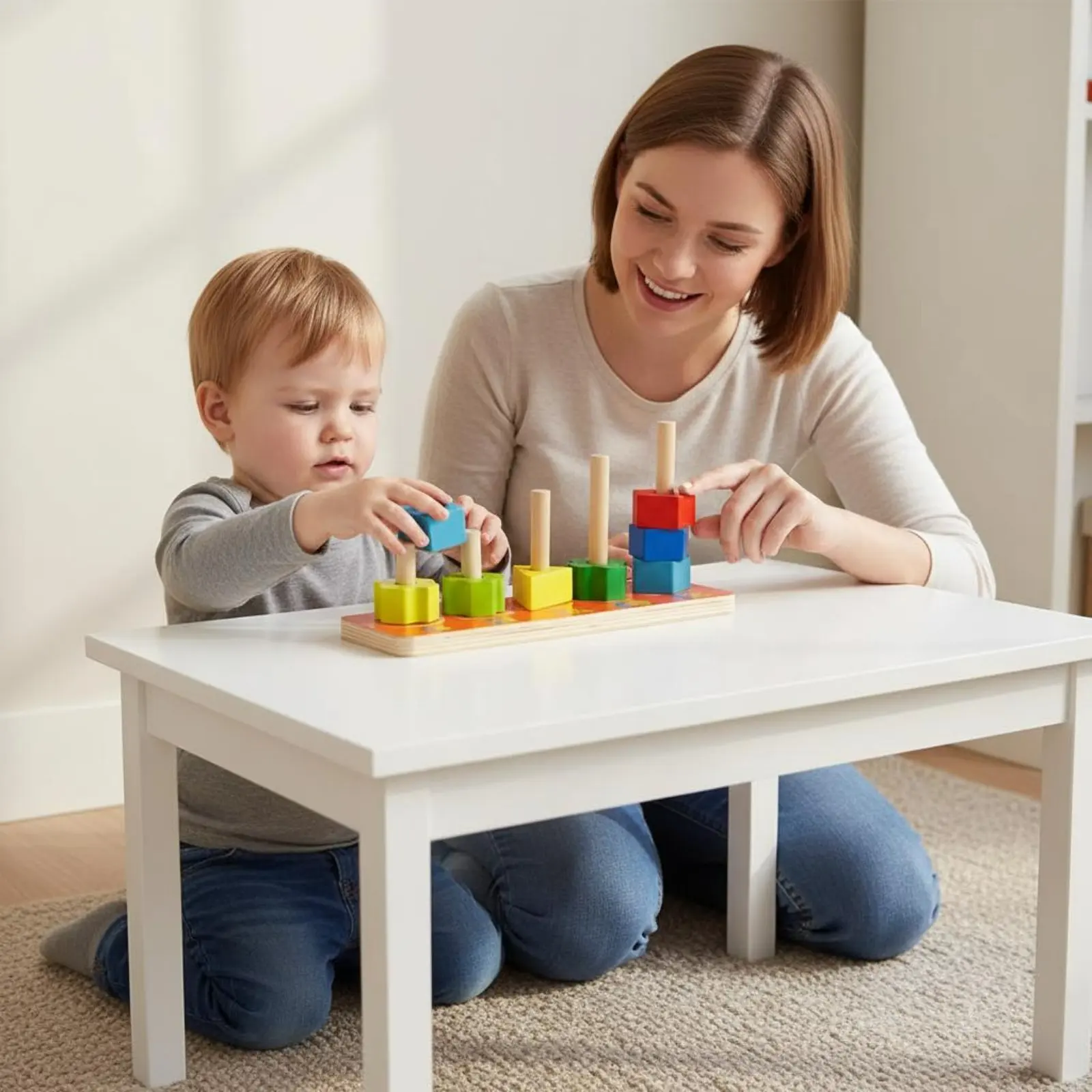

Wooden Geometric Shape Sorter Develops Hand-Vision Coordination Educational Assembling Blocks Assembling Rings Game Board Sleek
