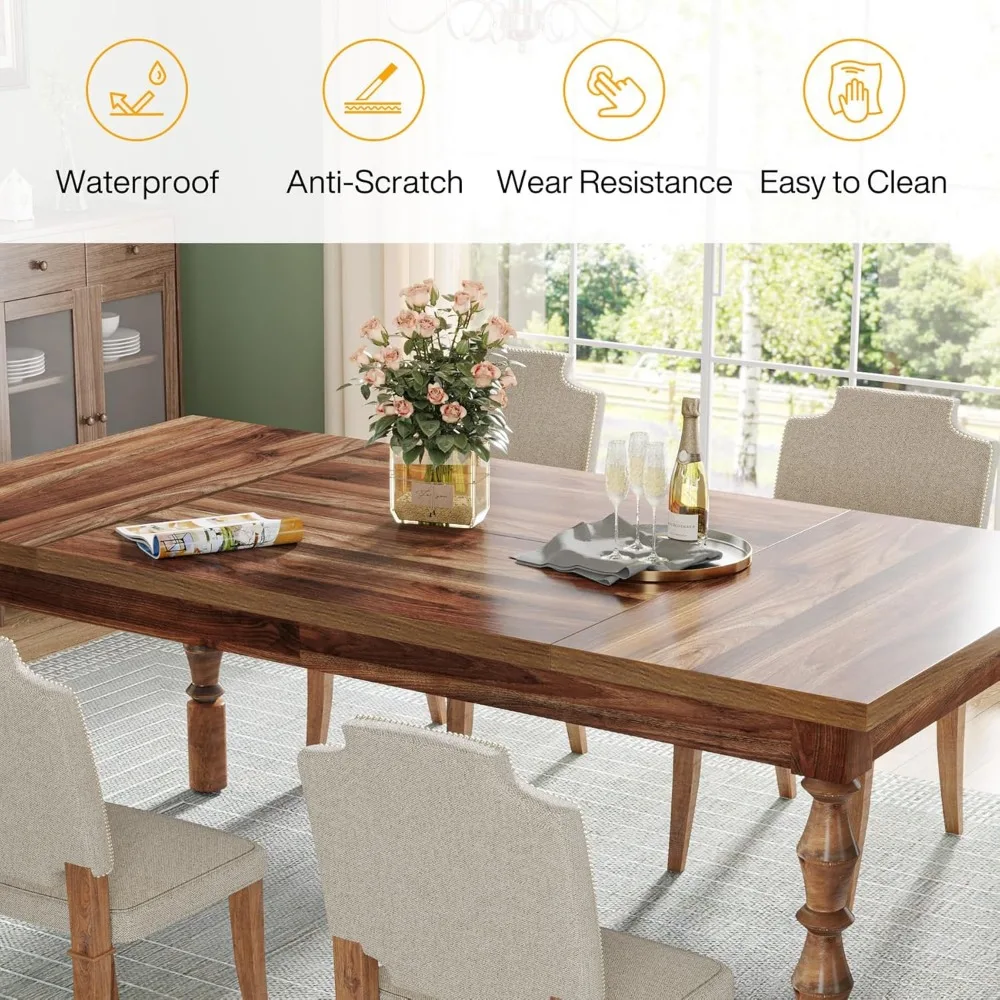 طاولة طعام مزرعة مقاس 62 بوصة لـ 4-6، طاولة مطبخ خشبية مستطيلة كبيرة، طاولة عشاء حديثة للمطبخ وتناول الطعام #6