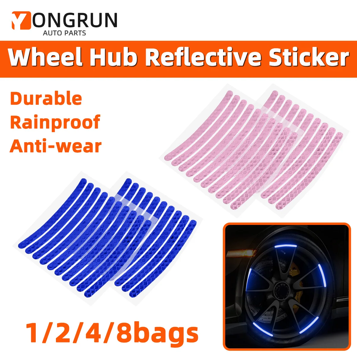 

YONGRUN 20pcs Automotive Tire Wheel Hub Reflective Stickers Colorful Luminous Stickers Pink Stickers Automotive Decorations