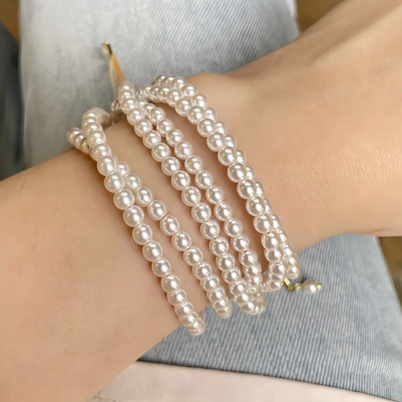 

Chunky Pearl Bracelets for Women Pearl Beaded Stretch Strand Stackable Bracelets Vintage Bracelet Wedding Party Jewelry Gift