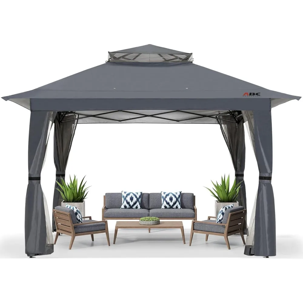 

13x13 Pop Up Gazebo, Outdoor Canopy Tent, Instant Screened Shelter with Mosquito Netting for Patio, Garden, Customized