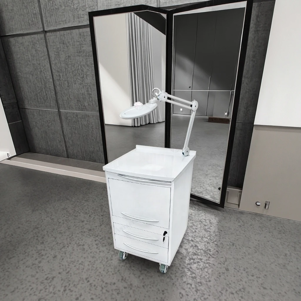 Multifunctional Beauty Trolley Marble Countertop Foot Therapy Cabinet Enlarge Light Dental Clinic Locker