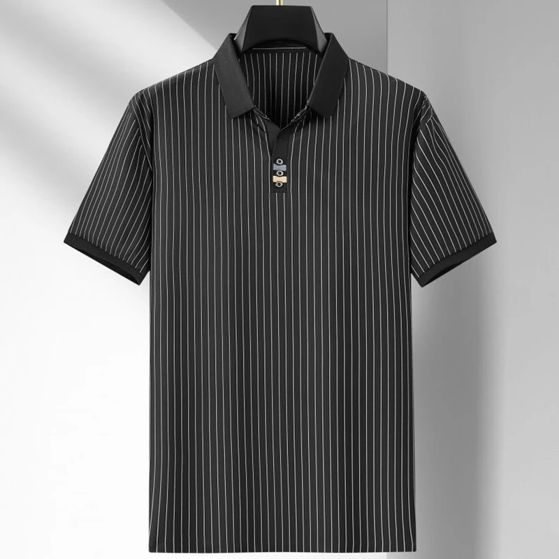 8XL 7XL 6XL 2024 New Design High End Ice Silk Breathable Striped Polo Shirt Men Business Casual Mens Shirts Hot Sale T-Shirt Man