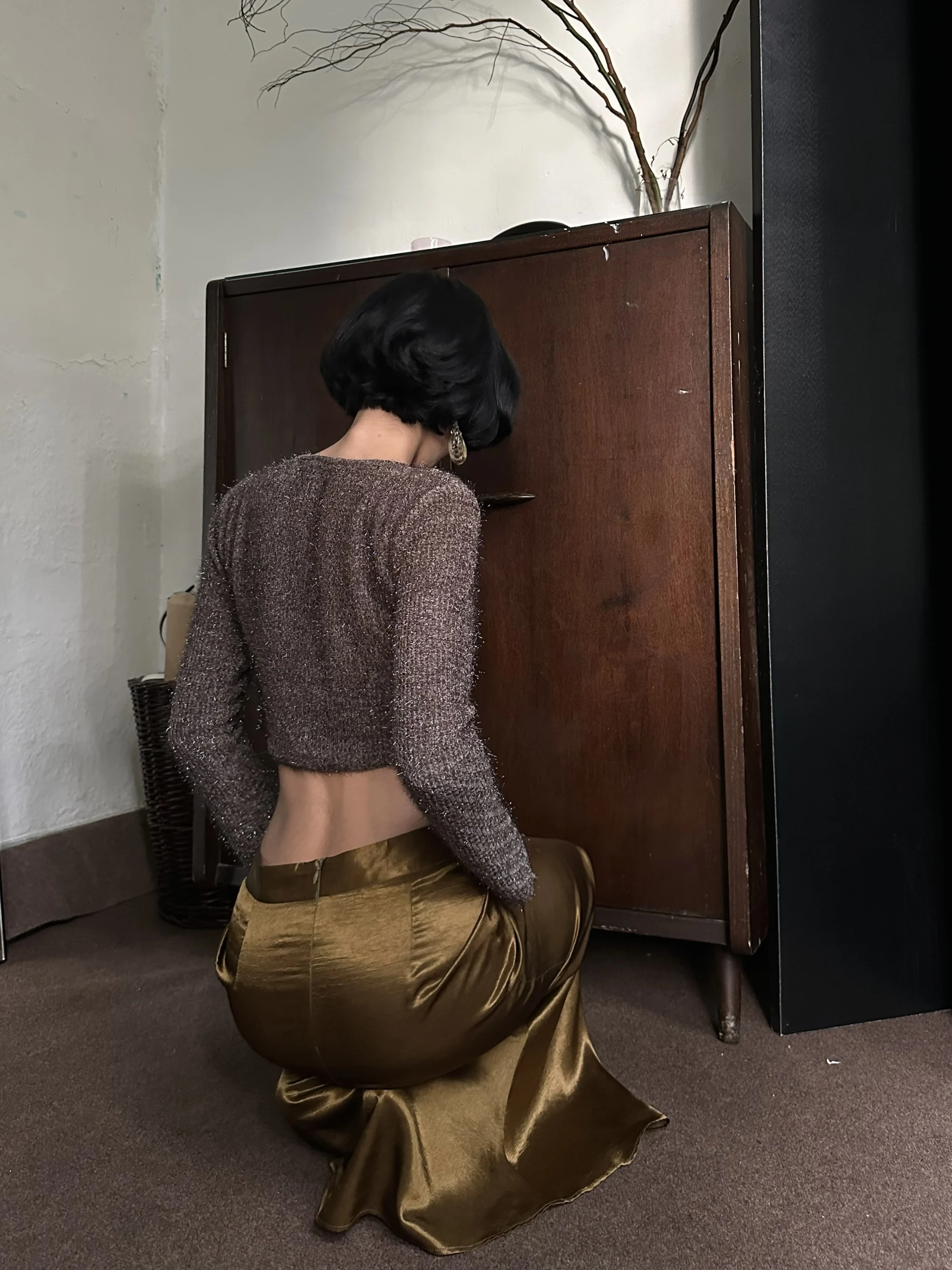 

Женский повседневный топ-джемпер из трикотажа в стиле ретро, приталенный, цвета кофейного бурьяна, весна 2023