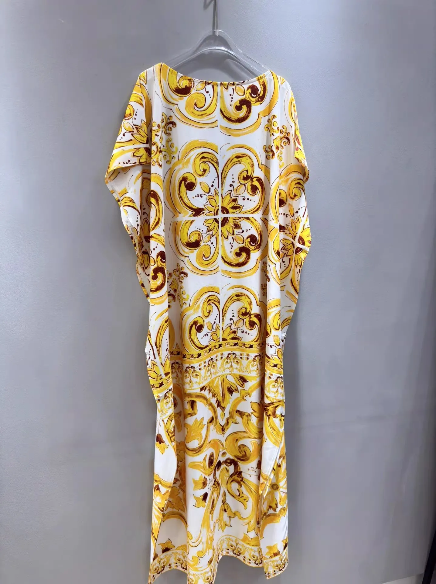 JAMERARY New Summer Holiday Golden Flower Loose Long Dress Women Batwing Sleeve Elegant Fashion Midi Vestidos Female