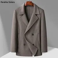 Top Quality 70% Wool Coat For Men 2024 New Short Style Double-Breasted Double-Sided Woolen Jacket Business Men's Clothing