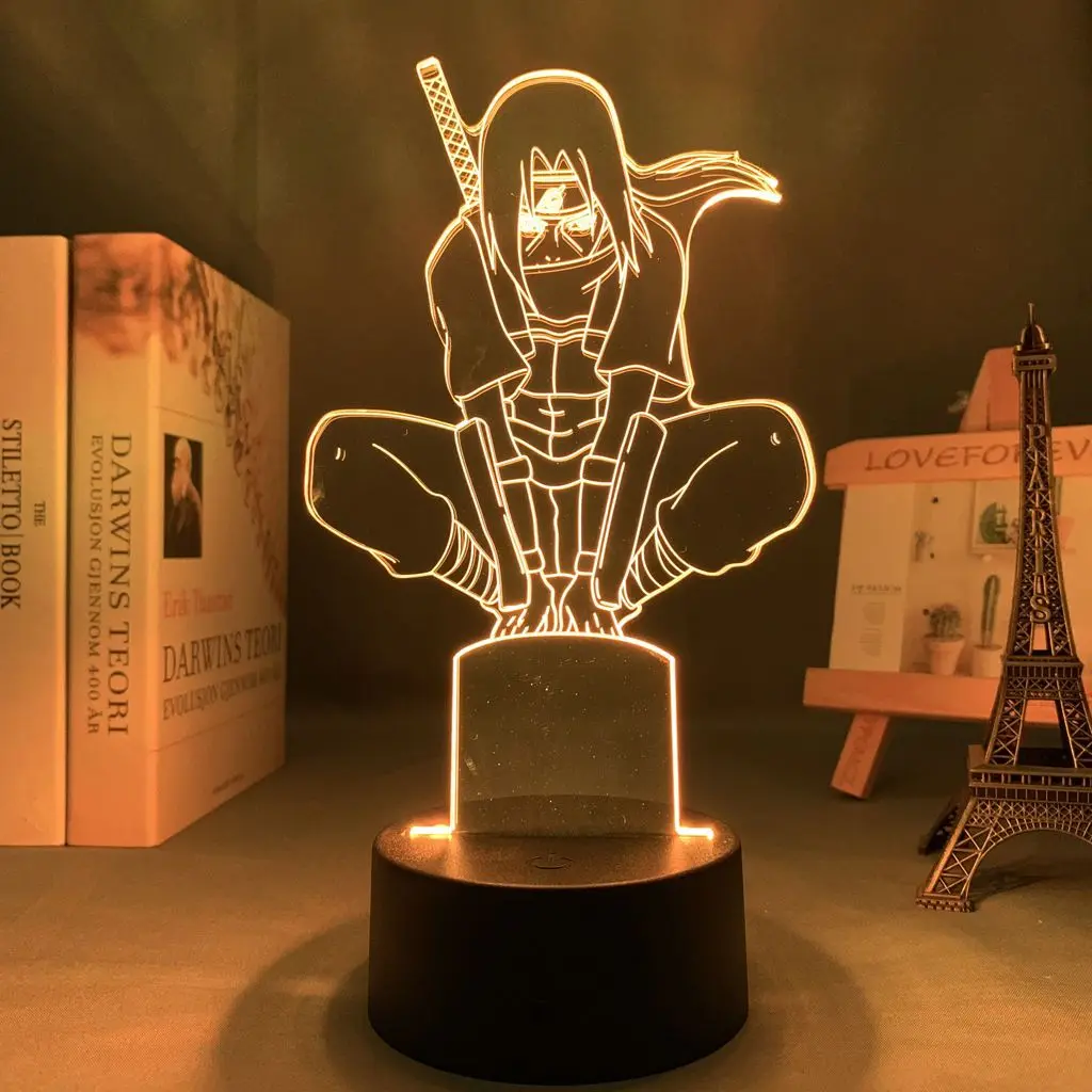 NARUTO Itachi Uchiha Anime Cartoon Cute Acrylic Glow Stand Figure 2D Bedroom Atmosphere Night Light Desktop Decoration Gift view 4