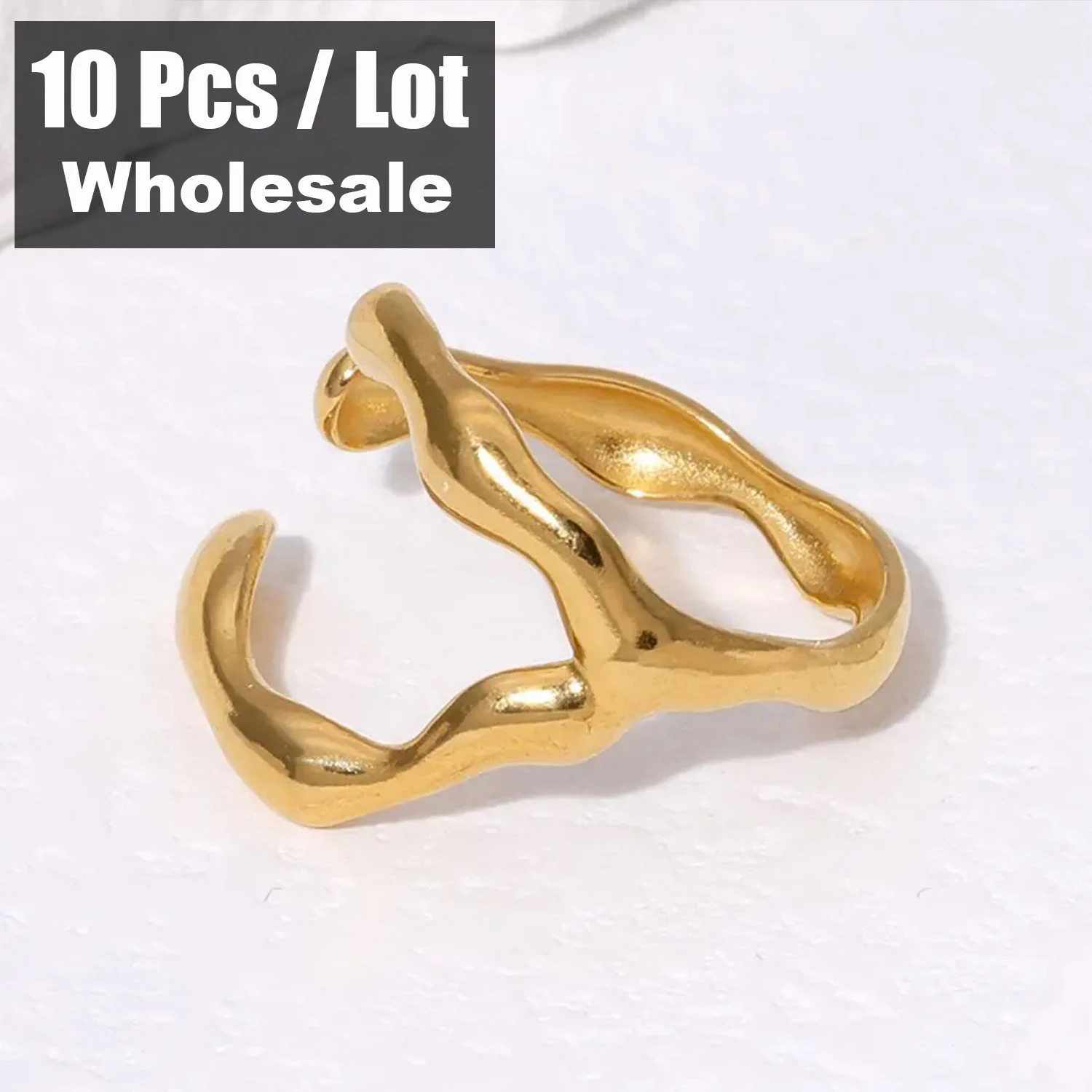 

10PCS Stainless Steel Ring for Woman New Design Metalic 18 K PVD Plated Jewelry Trendy Adjustable Opening Ring Gift Wholesale