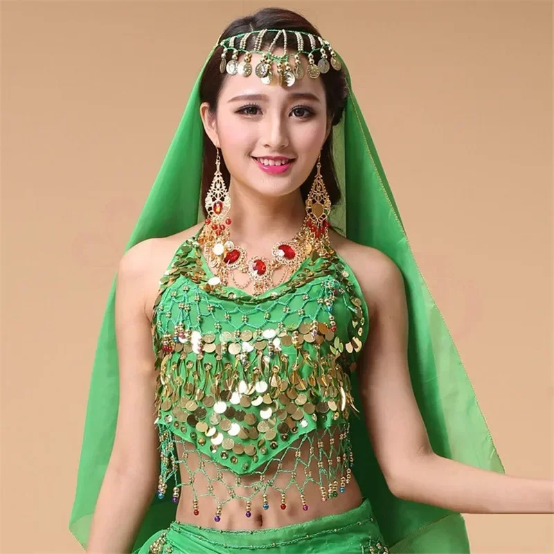 

New Style Hot selling on Sale Cheap Coins Sexy Belly Dance Top Size Bra for Women Indian Dancing Coat 11 Colors Available