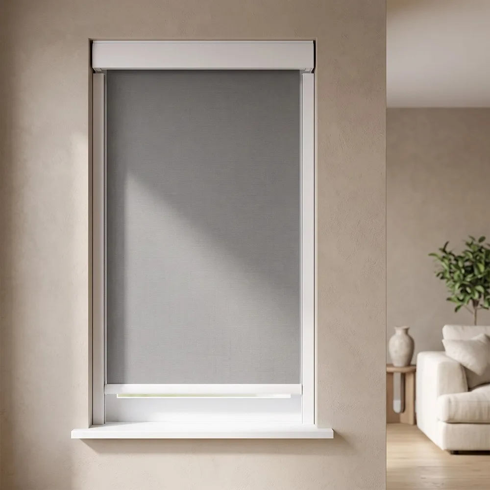 Blackout Roller Blinds with Side Channels Cassette, Waterproof Mold Resistant Sun Screen Fabric Indoor Window Shade Custom Size