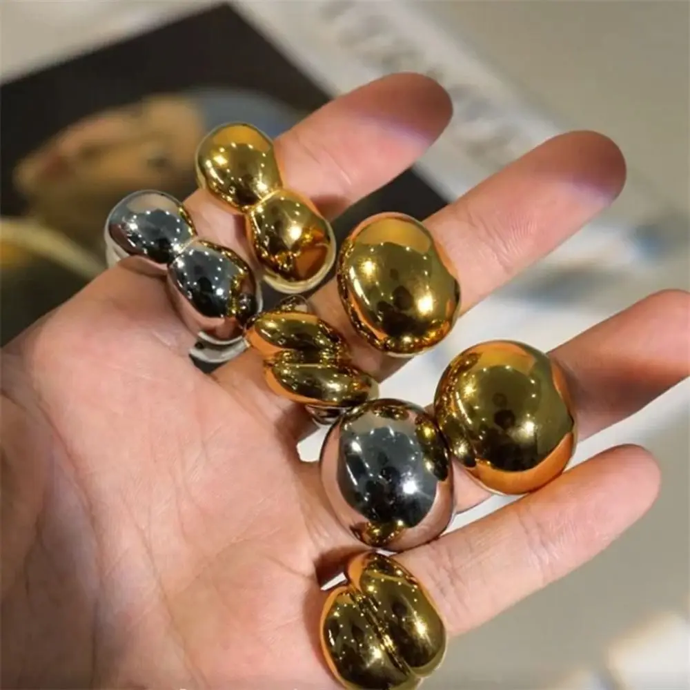 

Exquisite Stainless Steel Exaggerated Ring Smooth Gold&Silver Geometric Ring Luxury Jewelry Vintage Finger Ring Valentine's Day