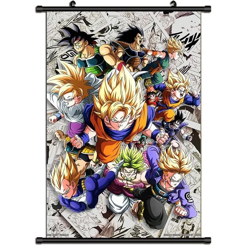 Dragon Ball Collectible Wall Scroll - Goku Vegeta Super Saiyan Forms Canvas Hanging Art - Ready to Hang